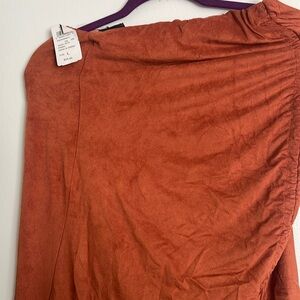 Suede drawstring split skirt